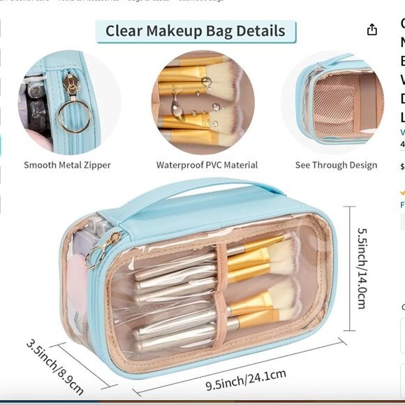 Clear Makeup Bag, Portable Makeup Storage Organizer Cosmetic Bag, Travel - Picture 7 of 9